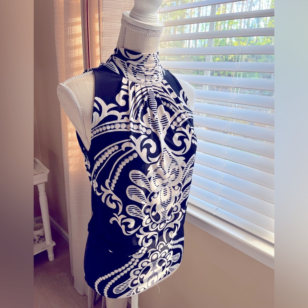 WHBM Dress Halter High Neck Top in Black and White design Size Small
